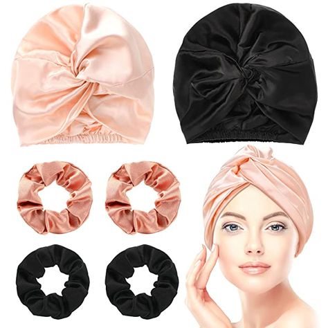 Amazon.com : 6 Pieces Silk Bonnet Silk Hair Wrap for Sleeping and Natural Silk Scrunchy Soft Silk Scrunchies Hair Sleep Silk Sleeping Bonnet for Women Hair Care Silk Ponytail Holder (Pink, Black, Rose Gold) : Beauty & Personal Care Silk Ponytail, Hair Wraps For Sleeping, Sleeping Bonnet, Silk Hair Wrap, Silk Sleep Cap, Sleep Hairstyles, Silk Bonnet, Silk Scrunchies, Scrunchies Hair