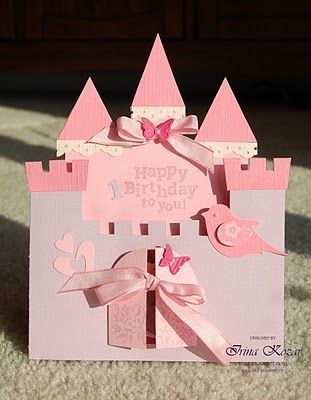 Stampin' with Irina: Castle Birthday Card: Castle Card, Card Making Kids, Princess Card, Pink Castle, Girl Birthday Cards, Bday Cards, Birthday Princess, Cricut Cards, Shaped Cards