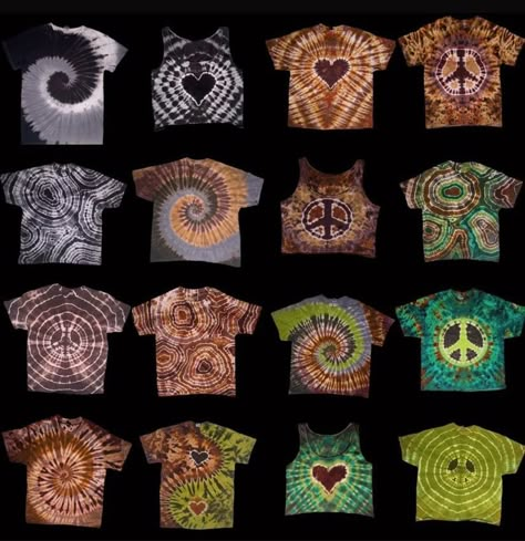 Earthy black brown and green tie dye tees and tanks #tiedyefashion #hippie #hippiestyle #moodboard #earthtones 90s Tie Dye Outfit, Tie Dye Earth Tones, How To Style Tie Dye Shirts, Earthy Tie Dye, Tye Dye Aesthetic, Tie Dye Outfits Aesthetic, Hippie Activities, Tye Dye Ideas, Tie Dye Patterns Techniques