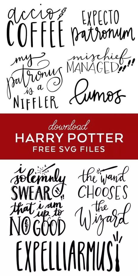 Harry Potter SVG Files to Make your Own Harry Potter Shirts, Mugs, or other Crafts with Cricut and Silhouette Machines by Pineapple Paper Co. #cricut #cricutmade #cricutcreated #silhouettecameo #harrypotter #harrypottercrafts #harrypottershirt #harrypottermug #mischiefmanaged #svgfiles #freesvg #svg #cricutsvg #freecutfiles Harry Potter Svg Files, Crafts With Cricut, Harry Potter Silhouette, Harry Potter Font, Imprimibles Harry Potter, Vinyle Cricut, Harry Potter Svg, Cricut Svg Files Free, Theme Harry Potter