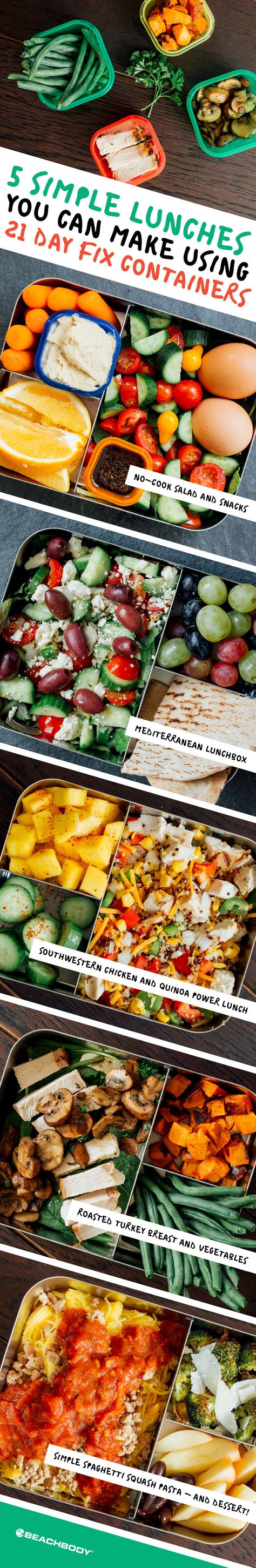 5 Simple Lunches You Can Make Using Portion Fix Containers (21 Day Fix Containers) Bento Box Healthy, 21 Day Fix Containers, Fast Meal Prep, 21 Day Fix Diet, Lunch Easy, A Balanced Meal, 21 Day Fix Meal Plan, Calorie Control, Beachbody Recipes