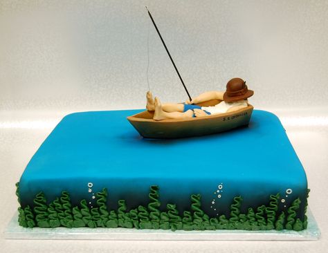 Perfect for a fishing enthusiast, or a retirement theme! The sculpture is made from white chocolate, and everything but the fishing rod is edible! #fishingcake #retirementcake #birthdaycake #funcake #sweetlifedesserts Special Event Cakes, Special Occasion Cakes, Fish Cake, Retirement Party, Occasion Cakes, Retirement Parties, Sweet Life, Fishing Rod, Amazing Cakes