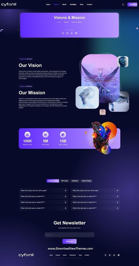 Cyfonii - NFT Portfolio React Template is a clean, elegant and modern design responsive premium React template for NFT portfolio, digital arts, crypto, blockchain, non-fungible tokens trade and exchange related any business and service companies professional website with 3 different homepage layouts, 15+ pre-designed inner pages and tons of amazing features. It is developed by themesflat one of the elite author on themeforest marketplace to download now & live preview click on image 👆 3d Max Tutorial, Web Developer Portfolio, Corporate Website Design, 3d Templates, Graphic Design Jobs, Modern Website Design, Desain Editorial, Ui Design Website, Modern Web Design