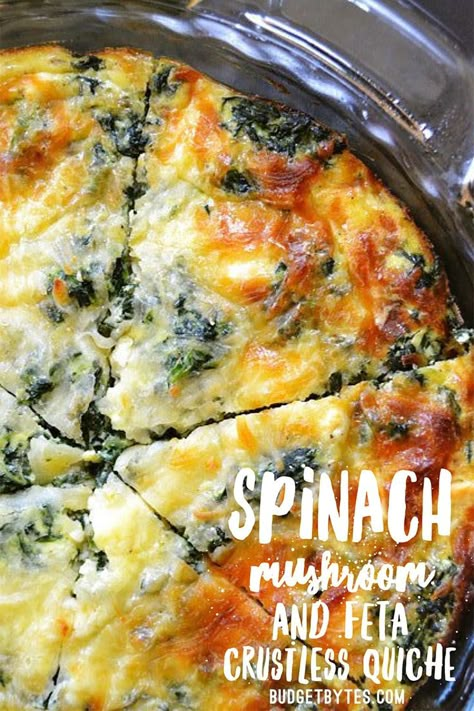 Menu Sarapan Sehat, Quiche Recipes Easy, Spinach Mushroom, Breakfast Quiche, Frittata Recipes, Crustless Quiche, Spinach Stuffed Mushrooms, God Mat, Quiche Recipes