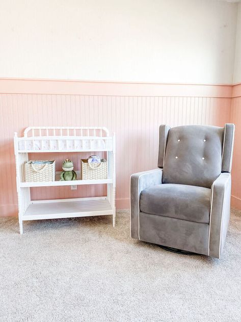 Girl's Nursery Makeover Pt. 1: Pink Bead Board | Hometalk Pink Bead Board, Beadboard Nursery, Beadboard Room, Beadboard Half Wall, Beadboard Wall, Nursery Makeover, Valspar Colors, Beadboard Bathroom, Bead Board Walls