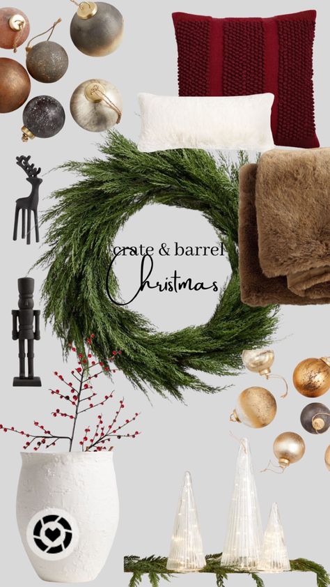 Crate And Barrel Christmas Decor, Barrel Christmas Decor, Crate And Barrel Christmas, Mcgee Christmas, Girlie Christmas, Wireless Picture Light, Decor Natal, Pottery Barn Christmas, Barrel Decor