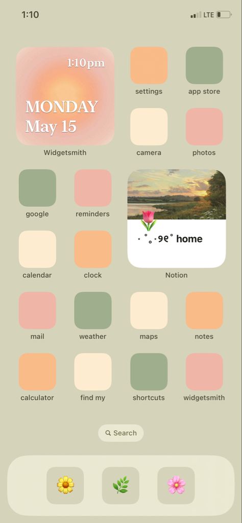 Cream Homescreen Layout, Ios 16 Home Screen Ideas Pastel, Spring Homescreen Aesthetic, Lockscreen Ios Ideas, Spring Ios 16 Homescreen, Phone Themes Spring, Spring Ios Theme, Sunset Homescreen Layout, Cute Phone Aesthetic Home Screen