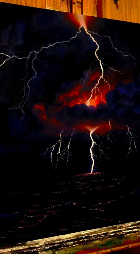 Acrylic Painting Glow Effect, Painting Glow Effect Acrylic, Lightning Painting Acrylic, Painting Ideas Lightning, Art Ideas On Canvas, Dark Painting Ideas, Thunder Painting, Thunderstorm Painting, Lightning Painting