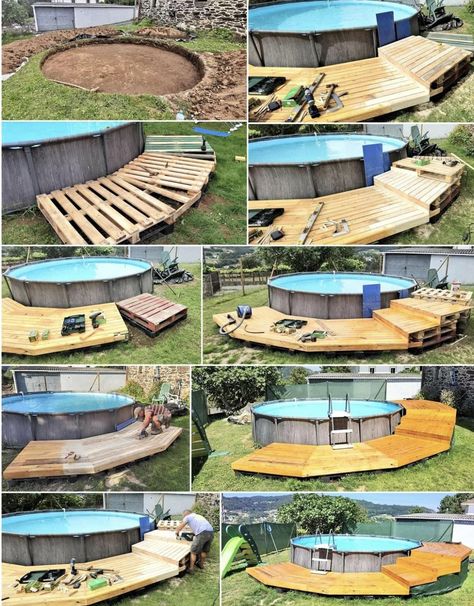 Piscina Pallet, Cheap Pool Deck Ideas, Pool Area Decor, Deck Decor Ideas, Pool Deck Decor, Pool Party Decor, Ideas De Piscina, Pool Deck Decorations, Pallet Pool