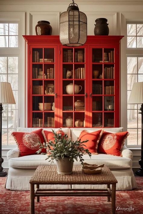 Nicole Gates Red Bookcase, Vintage Market Booth, Vintage Home Decor Farmhouse, Front Rooms, Updating House, Interior Deco, Dream Decor, Fresh Start, Front Room