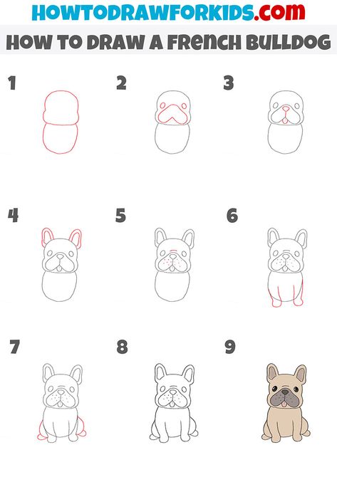 how to draw a french bulldog step by step French Bulldog Doodle, French Drawing Ideas, How To Draw A Frenchie, Frenchie Puppy Drawing, How To Draw A French Bulldog, Frenchie Doodle Easy, How To Draw A French Bulldog Easy, How To Draw A Bulldog, Easy Frenchie Drawing