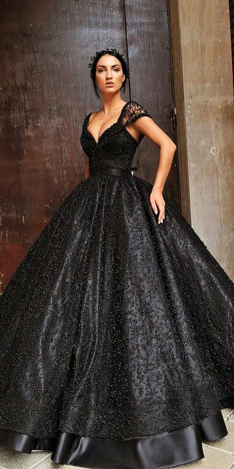 20+ Elegant Black Wedding Dresses – OSTTY Wedding Dresses Fashion, Wedding Dress Black, Black Wedding Gowns, Black Ball Gown, Wedding Dress Guide, Fancy Wedding Dresses, Dress Guide, Lace Bridal, Ball Gowns Prom