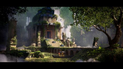 ArtStation - Ancient Temple - Environment Breakdown - Rana Temple Concept Art, Vfx Tutorial, Temple Ruins, Ancient Temple, 3d Modeling Tutorial, Ancient Paintings, Fantasy House, Ancient Temples, Fantasy Art Landscapes