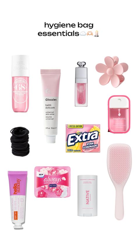 #cleangirl #cleangirlaesthetic #cleangirlvibe #cleangirlcore #hygiene #bag #bagessentials #essentials #pink Hygiene Bag, School Emergency Kit, School Backpack Essentials, School Bag Essentials, Backpack Essentials, Emergency Bag, Purse Essentials, Travel Essentials Men, Airplane Essentials