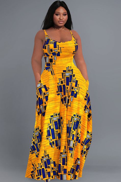 Xpluswear Ankara Long Gown, Ankara Long Gown Styles, Pocket Maxi Dress, African Maxi Dresses, African Fashion Modern, Ankara Dress, African Print Dresses, African Fashion Women, African Print Fashion Dresses