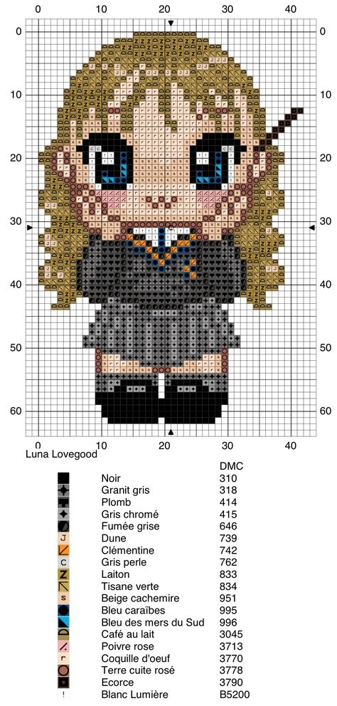 Luna Lovegood - Harry Potter pattern Harry Potter Cross Stitch Pattern, Cross Stitch Harry Potter, Harry Potter Blanket, Harry Potter Symbols, Harry Potter Crochet, 8bit Art, Small Cross Stitch, Harry Potter Crafts, Cross Stitch Love