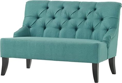 Christopher Knight Home Nicole Fabric Settee, Dark Teal Mid Century Loveseat, Settee Loveseat, Upstairs Landing, Blue Couch, Upholstered Couch, Office Decor Ideas, Armless Loveseat, Christopher Knight, Noble House