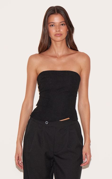 Brought to you in a classic black corduroy material with a bandeau neckline, a zip fastening and a flattering fit. Womens Clothing Tops, Classic Black, Bring It On, Clothes For Women, How To Wear, Clothes, Black