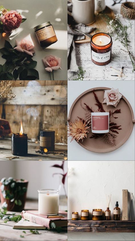 Diy Candle Photography, Candle Props Photography, How To Photograph Candles, Staging Product Photos, Candle Content Ideas Instagram, Candle Mood Board, Candle Product Photography Ideas, Candle Business Packaging, Candle Product Photography