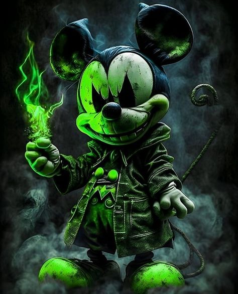 Dark Disney Art, Images Pop Art, Monster Pictures, Disney Horror, Mickey Mouse Costume, Dark Fantasy Artwork, Cartoon Character Tattoos, Mickey Mouse Art, Dark Disney