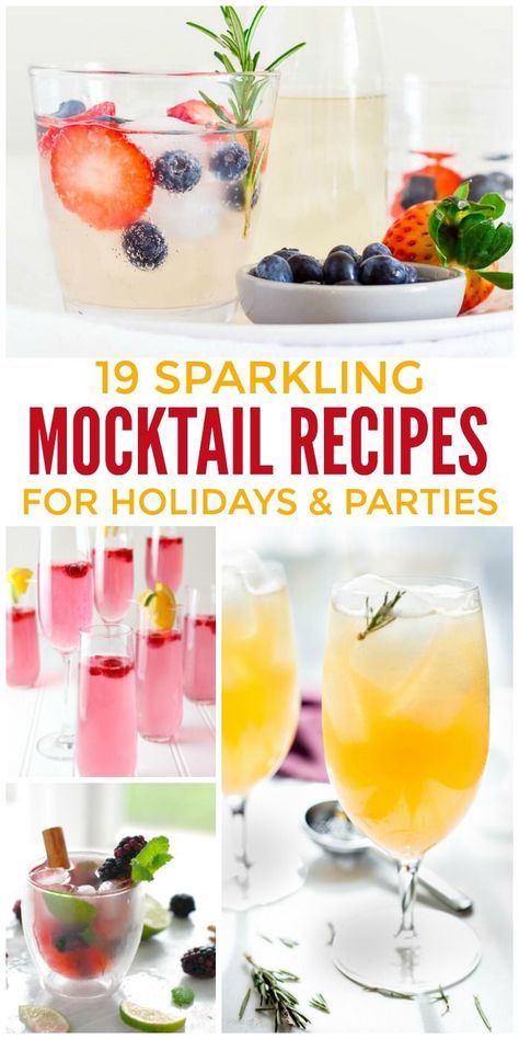 19 Mocktail Recipes for Holidays and Parties Mocktail Drinks, Alcohol Free Drinks, Mocktail Recipes, Drink Recipes Nonalcoholic, Non Alcoholic Cocktails, Alcoholic Cocktails, Homemade Drinks, Vegetable Drinks, Pretty Drinks