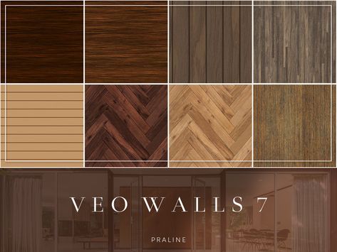 Pralinesims' VEO Walls 7 Sims 4 Cc Wooden Walls, Sims4 Wall Cc, Praline Sims, Sims 4 Walls, Wooden Wallpaper, Mod Wall, Sims Furniture, Old Wood Floors, Alpha Cc