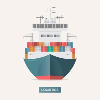 Sea transportation logistic. Sea Freight. Cargo ship, container shipping on flat style 424720 Vector Art at Vecteezy Cargo Ship Illustration, Logistics Design, Container Shipping, Marine Wife, Ship Decor, Cargo Ship, Merchant Marine, Car Vector, Sea Freight