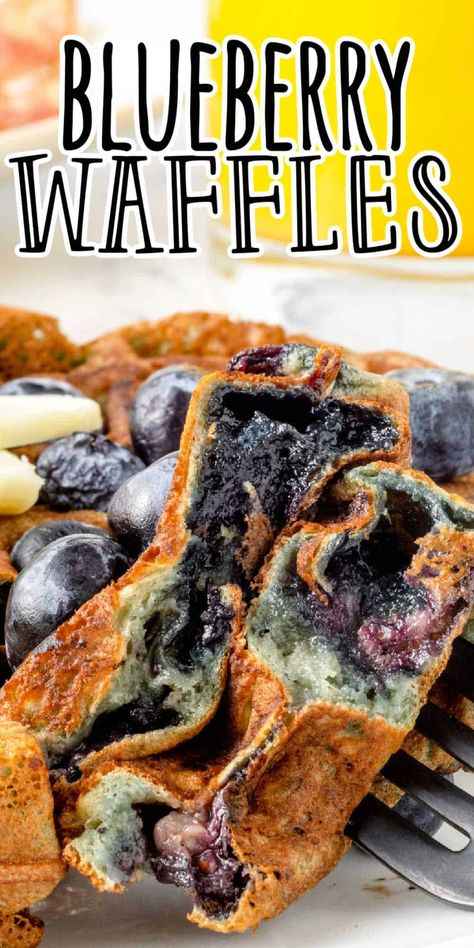 Blueberry Waffles Recipe | Homemade waffles loaded with fresh blueberries are one of our favorite breakfasts. These homemade blueberry waffles are sweet waffles loaded with blueberries for the perfect breakfast. | Click the pin to see more breakfast recipes from Lauren Happel! Blueberry Waffles Recipe, Sweet Waffles, Homemade Blueberry Syrup, Berry Waffles, Easy Waffle Recipe, Blueberry Waffles, Waffle Ingredients, Waffle Maker Recipes, Fluffy Waffles