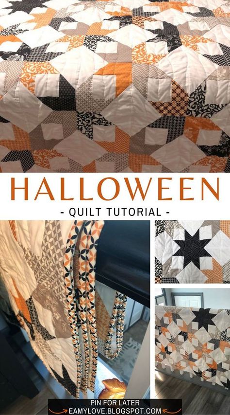 Charm Pack Quilt Patterns Halloween, Halloween Hexie Quilt, Halloween Layer Cake Quilt Pattern, Halloween Quilting Designs, Halloween Quilts Patterns, Scrappy Halloween Quilts, Pumpkin Quilt Patterns Free, Free Fall Quilt Patterns, Fall Quilt Ideas