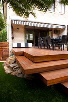 decks on Pinterest Build Floating Deck, Woodland Yard, Backyard Deck Ideas On A Budget, Floating Deck Plans, Floating Steps, Multi Level Deck, Decking Ideas, Patio Steps, Deck Steps