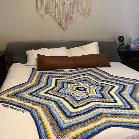 I’m finished with my “6 day star blanket” ⭐️ it took more than 6 days lol. I love this free pattern by Betty McKnit. It is very beginner friendly & great for using up scrap yarns. I really like when I can zone out in a project and not really need to count or use stitch markers & this blanket was perfect for that. Now on to the next project! 🩵 #6daystarblanket #6daykidblanket #crochetpattern #freecrochetpattern #scrapyarnproject #crochetscrapblanket #crochet #bedroomdecor #bedroominspo #... 6 Day Star Blanket Crochet Pattern Free, Six Day Star Blanket, 6 Day Star Blanket Crochet, 6 Day Star Blanket, Star Blanket Crochet, Star Blanket, On To The Next, Crochet Patterns Free Blanket, Yarn Projects