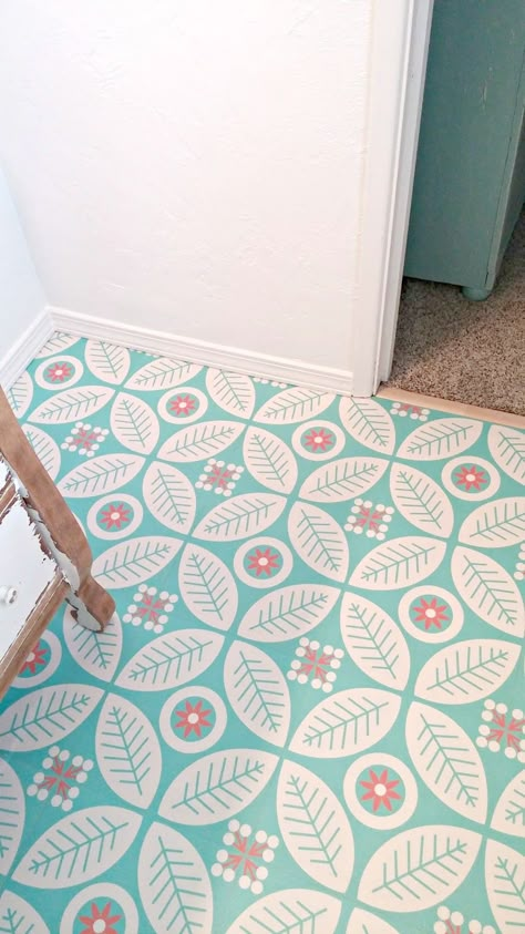 Self-adhesive vinyl floor tiles from Mirth Studios Fun Flooring Ideas, Small Bathroom Vinyl Flooring, Half Bath Redo, Patterned Vinyl Flooring, Vinyl Flooring Bathroom, Lisbon Apartment, Vinyl Sheet Flooring, Sheet Vinyl Flooring, Bathroom Vinyl