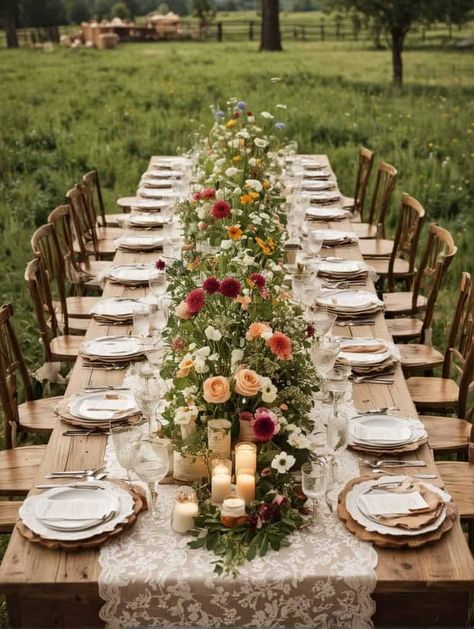 Tented Backyard Wedding, Forest Bridal Shower, Tuscan Backyard, Picnic Table Wedding, Enchanting Backyard, Country Table Settings, Outdoor Wedding Tables, Planning 2023, Anniversary Reception