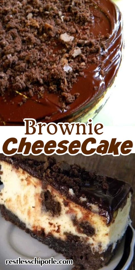 This brownie cheesecake recipe is easy but the results are nothing less than amazing. Creamy, rich cheesecake filling has chunks of chewy brownie scattered through it. It's baked in a brownie crust and then covered with shiny, silky ganache and then topped with brownie crumbs. Brownie Cheesecake Recipe, Oreo Icebox Cake, Turtle Cheesecake Recipes, Coconut Brownies, No Bake Cherry Cheesecake, Brownies Recipes, Favorite Holiday Desserts, Brownie Cheesecake, Brown Sugar Cookies