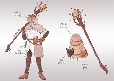 Medieval Beekeeper, Beekeeper Art, Dnd Art, Witch Art, Creature Concept Art, Fantasy Concept Art, Cartoon Character Design, Creature Concept, Dnd Characters