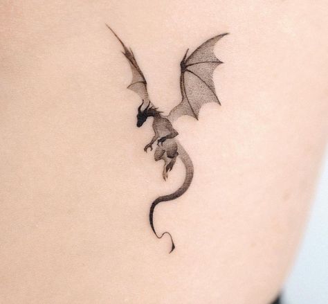 Small Dragon Tattoo, Fantasy Vampire, Small Dragon Tattoos, Tato Minimal, Small Dragon, Dragon Tattoo For Women, Handpoke Tattoo, Fantasy Tattoos, Dragon Tattoos