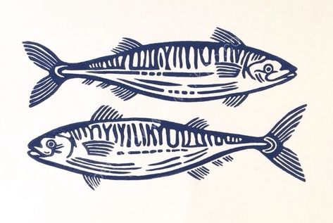 Traditional Style Fish Tattoo, Mackerel Tattoo, Fish Simple Drawing, Tuna Tattoo, Sea Turtles Art, Fish Illustration Art, Illustrated Fish, Fish Stamp, Sissinghurst Castle