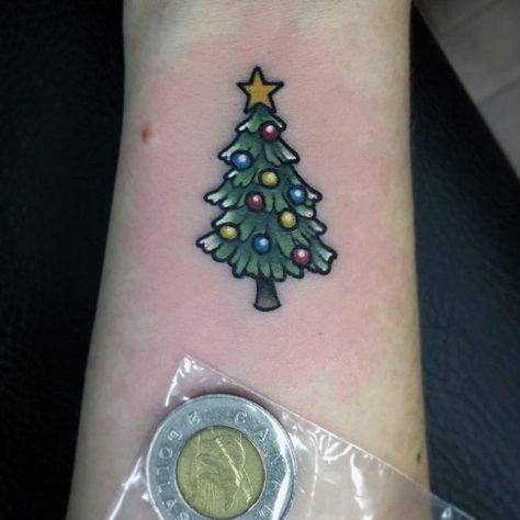 Holiday Tattoo Ideas, Christmas Tree Tattoo, Tattoo Ideas Easy, Christmas Tattoo Ideas, Holiday Tattoos, Tree Tattoo Black, Holiday Tattoo, Christmas Tattoos, Winter Tattoo