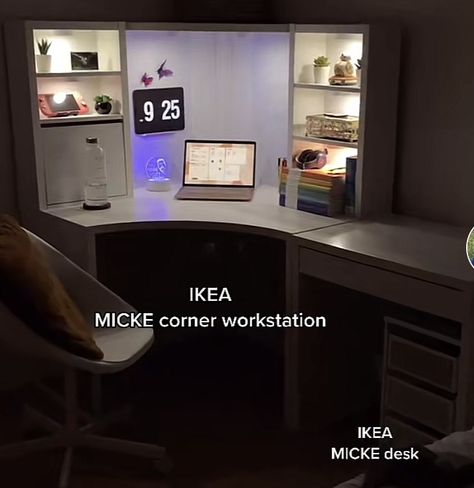 Ikea Micke Desk Corner, Ikea Corner Desk Aesthetic, Micke Corner Desk, Ikea Corner Workstation, Ikea Micke Corner Desk, Micke Corner Desk Aesthetic, Black Micke Corner Desk, Ikea Mikey Desk, Corner Desk Setup