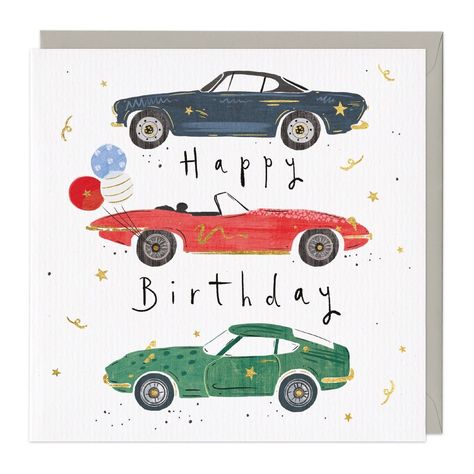 Car Birthday Cards, Happy Birthday Little Boy, Car Birthday Card, Green Porsche, Car Cards, Red Convertible, Bulletin Journal, Men Cards, 16th Birthday Card