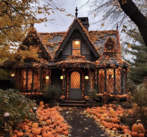 Cozy House Exterior Small Cottages, Autumn Cottage Exterior, Witchy Autumn Aesthetic, Halloween House Exterior, Fall House Exterior, Fall Houses, Fall Houses Exterior, Fall Widgets, Fall Lifestyle