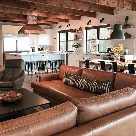 Lisa Wilkinson (@ldw3120) • Instagram photos and videos Warehouse Living Room, Warehouse Living, Unique Home Accessories, Family Dining, Room Goals, Leather Sectional, New Living Room, Farmhouse Living, Cabin Decor