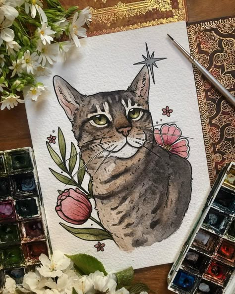 Dog Watercolor Painting, Custom Cat Portrait, Watercolor Pet Portraits, Watercolor Paints, Watercolor Cat, Arte Sketchbook, Happy Paintings, Watercolor Dog, Hand Painted Artwork