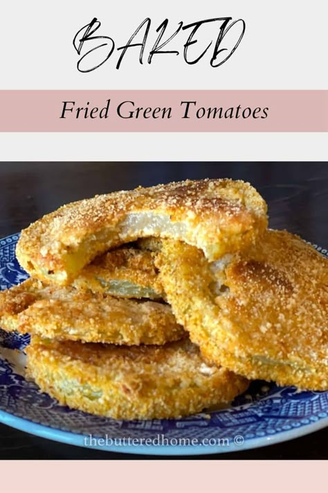 Oven Fried Green Tomatoes takes a traditional recipe and makes a healthy swap with one ingredient and the method of cooking. This leads to a guilt free way to enjoy this Southern staple. Baked Green Tomatoes Recipe, Green Tomato Recipes Baked, Green Tomotes, Pan Fried Green Tomatoes, Baked Green Tomatoes Oven, Oven Fried Green Tomatoes Recipe, Fry Tomatoes, Air Fried Green Tomatoes Healthy, Fried Green Tomatoes Oven Baked