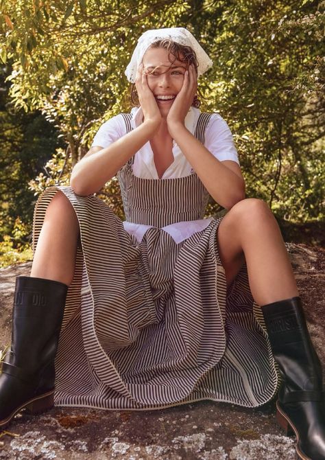 Georgia Fowler Poses Outdoors in Dior for Marie Claire Australia Country Editorial, Summer Fashion Editorial, Smock Shirt, Georgia Fowler, Marie Claire Australia, Peter Beard, Country Summer, Outdoor Fashion, Embellished Top