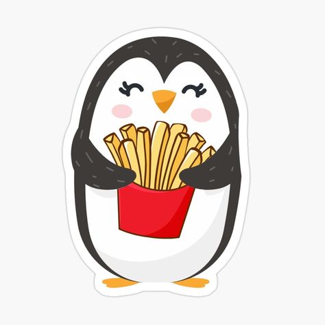 Get my art printed on awesome products. Support me at Redbubble #RBandME: https://www.redbubble.com/i/sticker/Cute-Penguin-eating-french-fries-Best-gift-for-penguins-and-french-fries-lovers-by-DiinaHesham/114273446.EJUG5?asc=u Cute Penguin, Cute Penguins, French Fries, Fried Chicken, Best Gift, Gifts For Wife, Girlfriend Gifts, Penguins, Top Artists