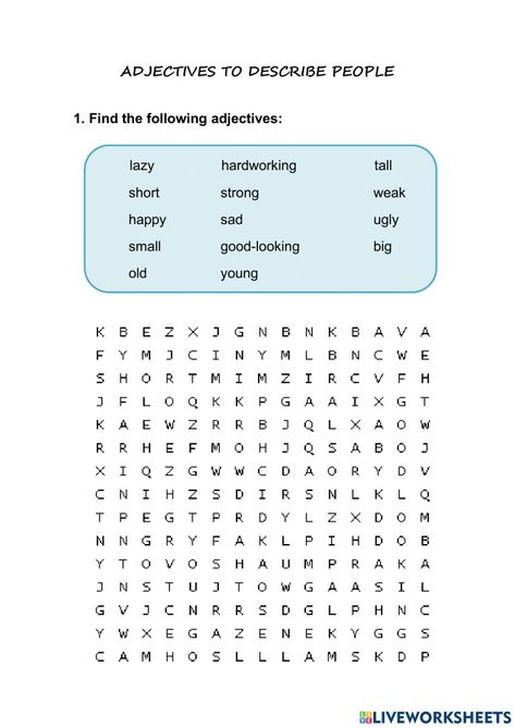 Adjectives Word Search, Adjectives To Describe People, Adjective Words, English As A Second Language (esl), English As A Second Language, People Online, Online Activities, Word Search, How To Look Better