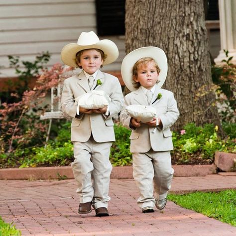 Cutest Ring Bearers Ever! ~  we ❤ this! moncheribridals.com Ring Bearer Outfit Cowboy, Ring Bearer Outfit Tan, Country Ring Bearer Outfit, Western Ring Bearer Outfit, Western Ring Bearer, Cowboy Ring, Wedding Ring Bearer, Ring Security, Bill Template