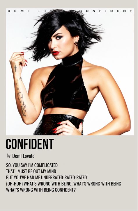 minimal polaroid song poster for confident by demi lovato Alternative Minimalist Album Covers Olivia Rodrigo, Demi Lovato Album Cover, Minimal Polaroid Celeb Poster, I Love Me Demi Lovato Lyrics, Demi Lovato Albums, Demi Lovato Song Lyrics, Confident Demi Lovato, Vintage Music Posters, Film Posters Minimalist