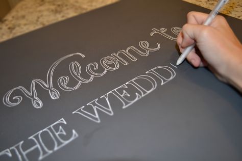 DIY Chalkboard Sign                                                                                                                                                                                 More How To Write On Chalkboard Sign, Wedding Blackboard, Chalkboard Wedding Signs, Diy Chalkboard Sign, Small Chalkboard, Diy Wedding Reception, Wedding Chalkboard Signs, Chalkboard Lettering, Diy Chalk